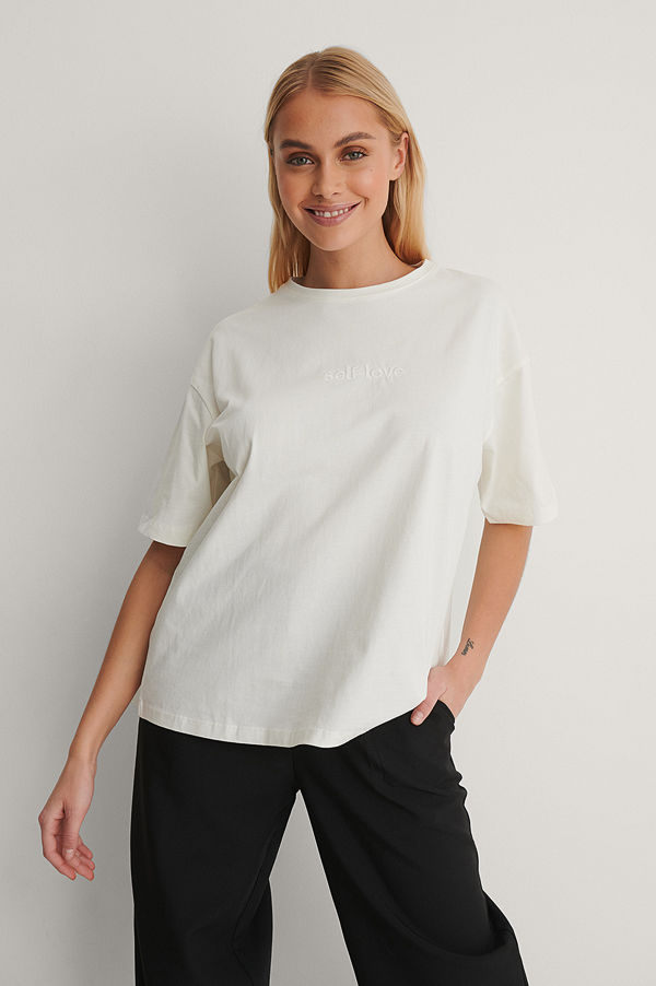 NA-KD Ekologisk T-shirt Med Tryck offvit