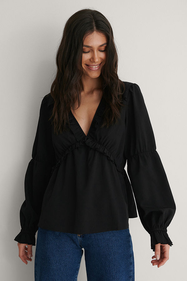NA-KD Boho Blus Med Volanger svart