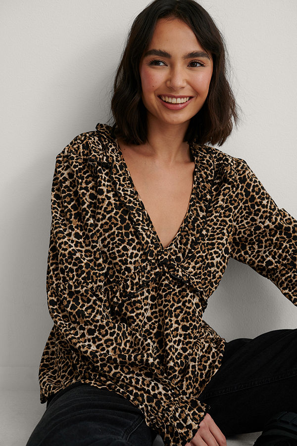 NA-KD Boho Blus Med Volanger leopard