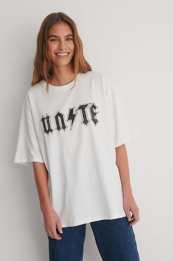 NA-KD Ekologisk Tryckt T-shirt vit