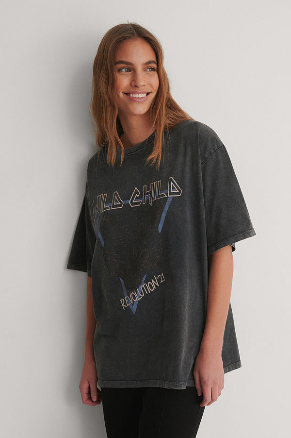 NA-KD Ekologisk Tryckt T-shirt grå