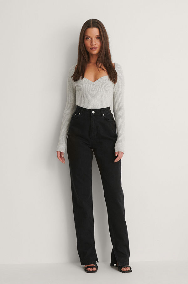 NA-KD Trend Ekologiska Jeans Med Slits I Sidan svart