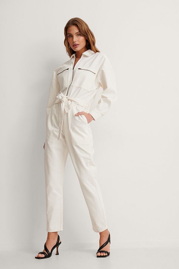 NA-KD Trend Ekologisk Denimjumpsuit offvit