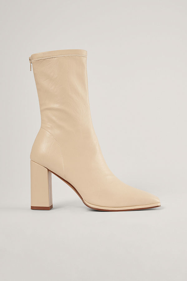 NA-KD Shoes Boots Med Fyrkantig Tå beige