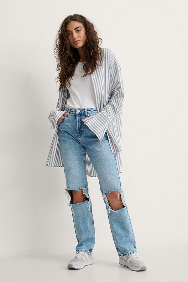 NA-KD Trend Raka Jeans Med Hög Midja Och Slitningar blå