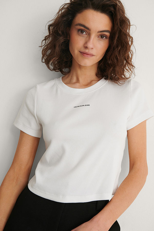 Calvin Klein Croppad Ribbstickad Topp vit