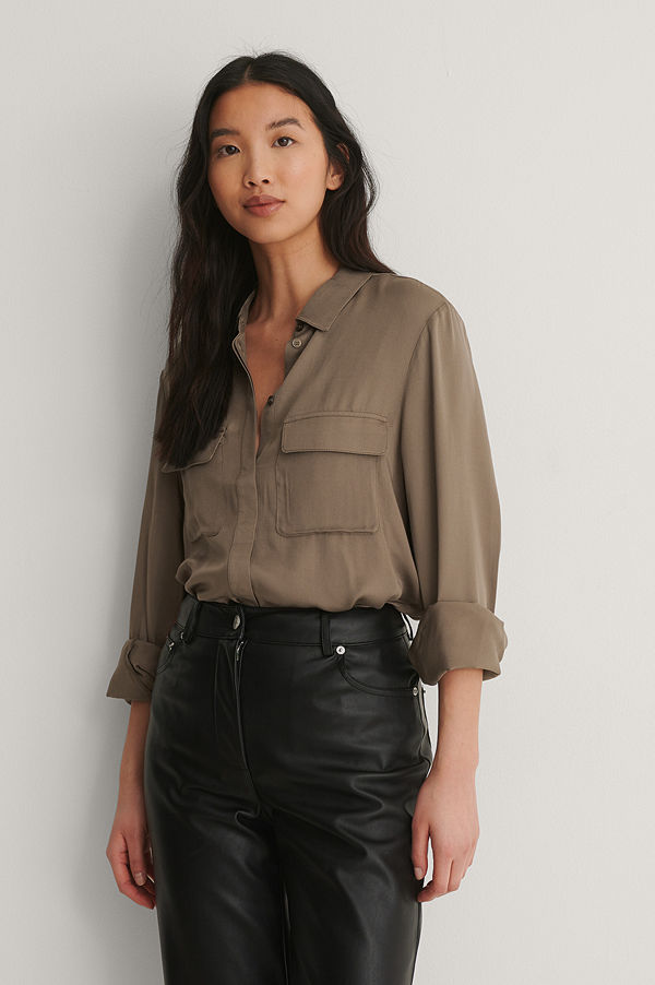 NA-KD Soft Double Pocket Shirt brun
