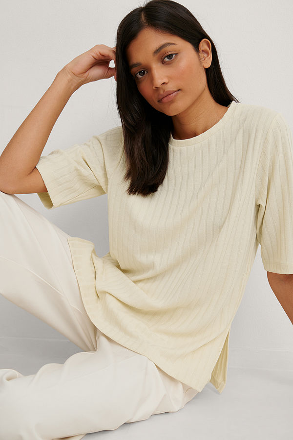 NA-KD Ribbstickad Topp beige