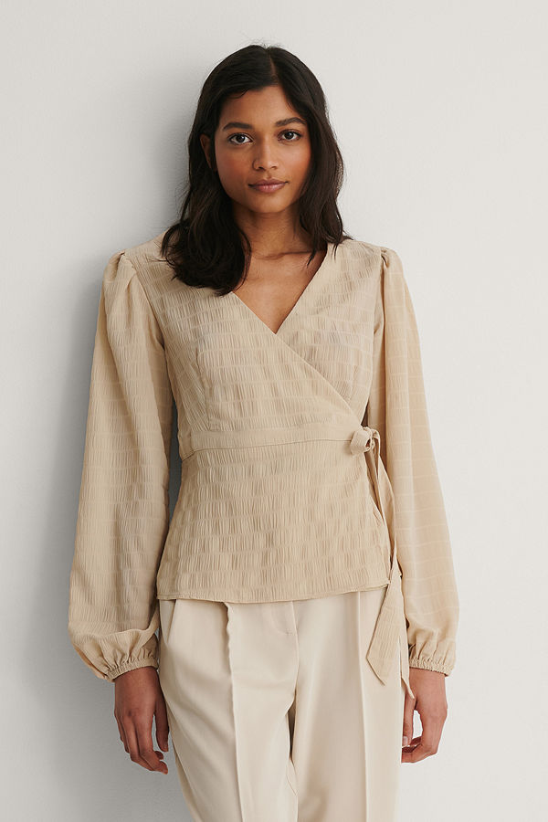 NA-KD Boho V-ringning Topp beige