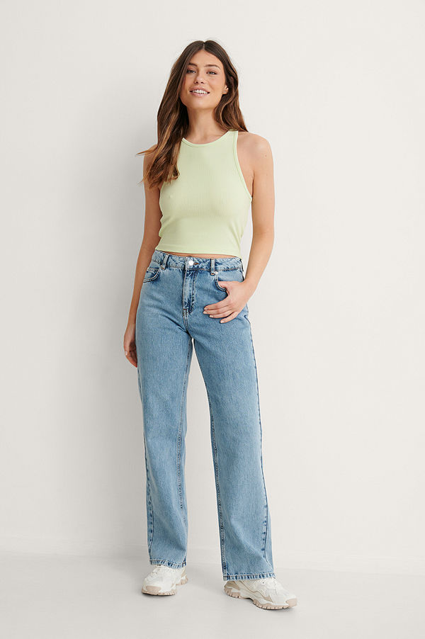 Louise Madsen x NA-KD Ekologiska Raka Jeans Med Medelhög Midja blå