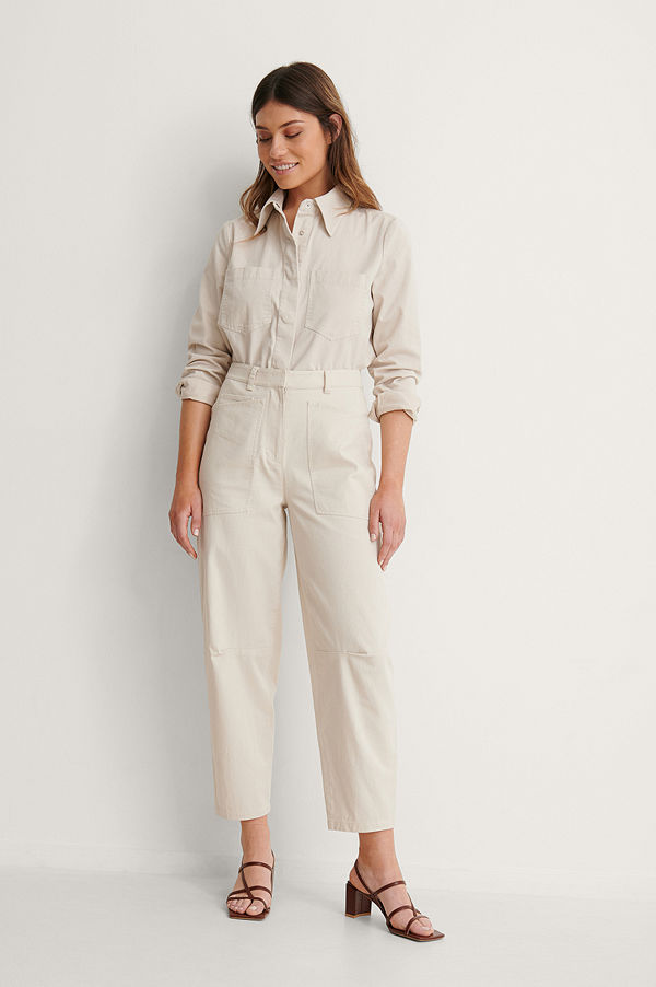 NA-KD Reborn byxor Soft Cotton Cargo Pants beige