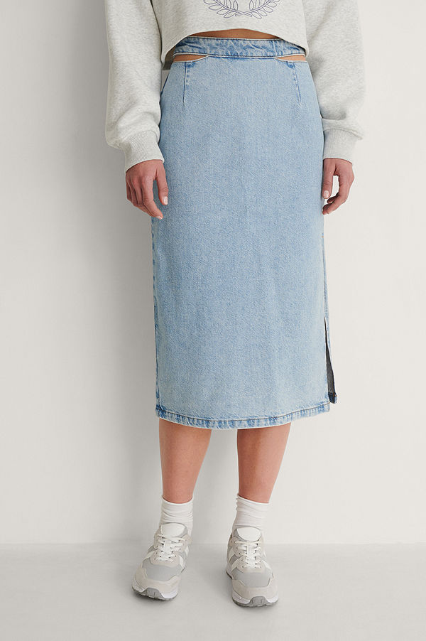 NA-KD Reborn Ekologisk Denimkjol Med Utskurna Partier blå