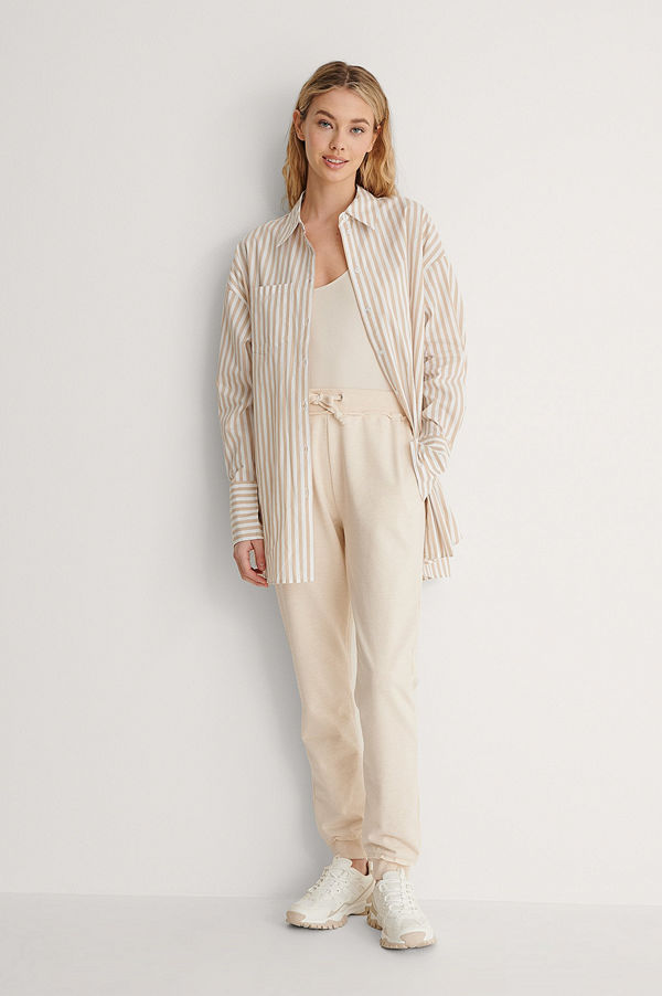 NA-KD Classic Oversized Randig Skjorta beige