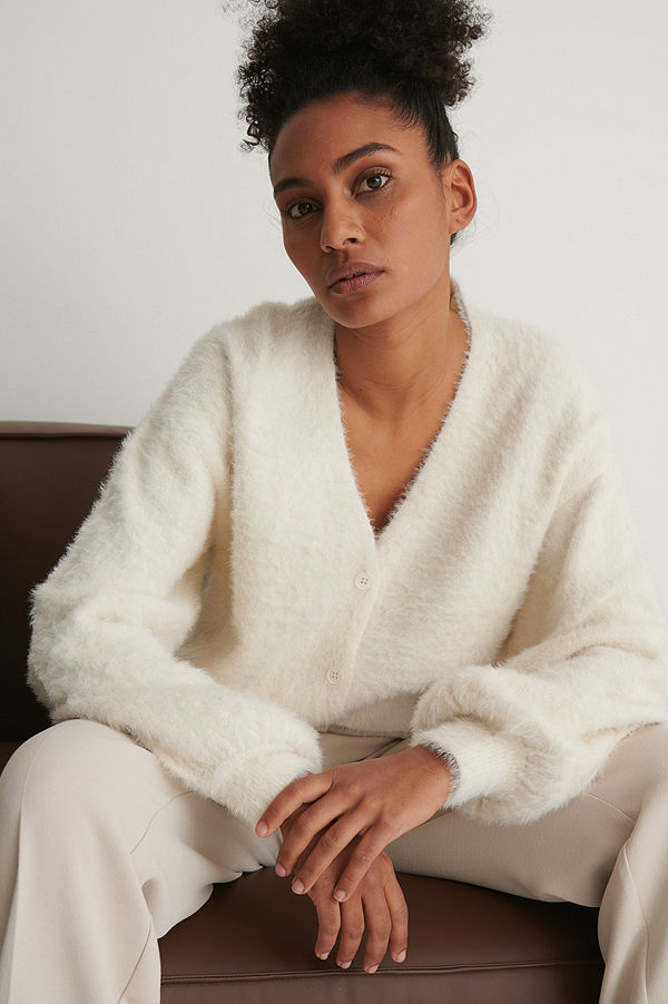 NA-KD Stickad Cardigan offvit