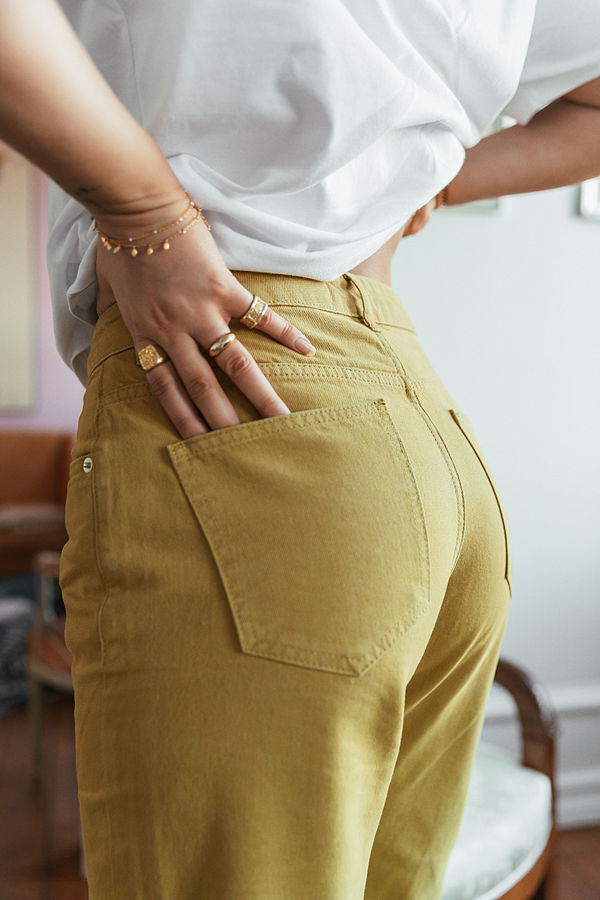 Louise Madsen x NA-KD Raka Jeans Med Medelhög Midja grön