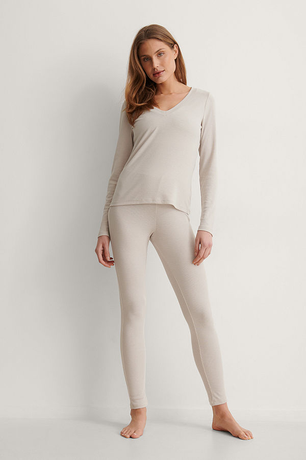 NA-KD Basic Återvunna Mjukt Ribbstickade Tights Med Hög Midja offvit