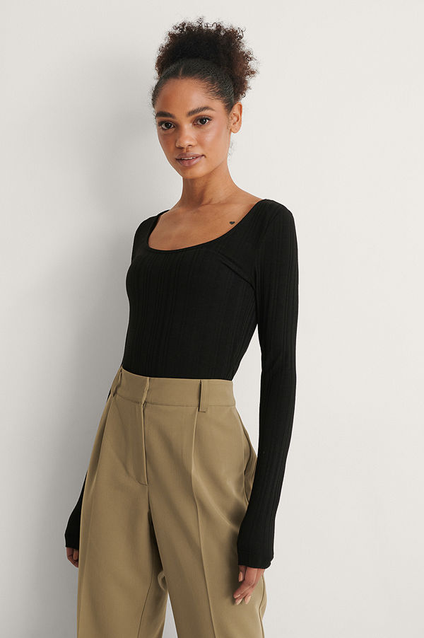 NA-KD Basic Recycled Ribbstickad Topp svart