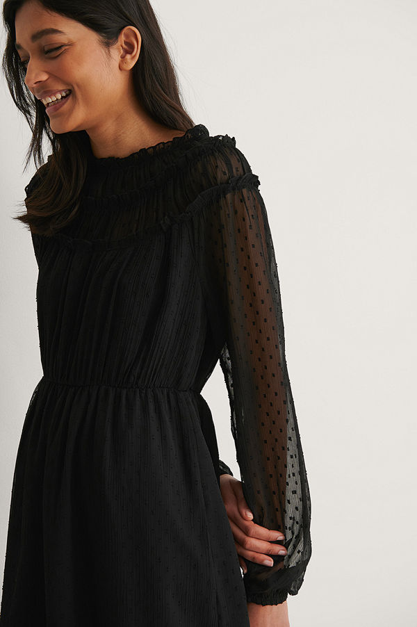 NA-KD Boho Klänning Med Lång Ärm svart