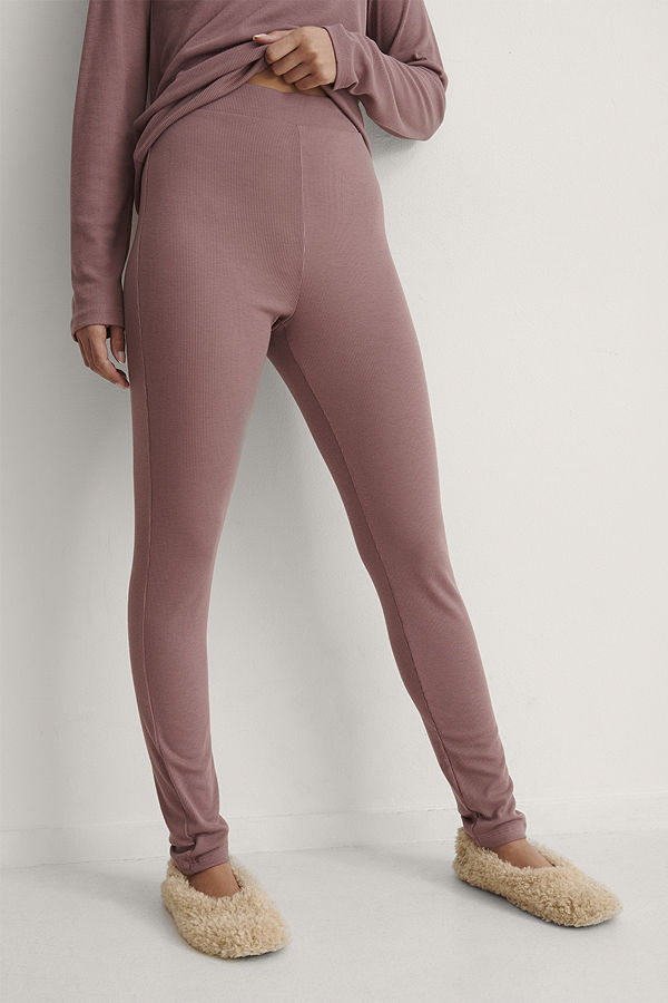 NA-KD Basic Återvunna Mjukt Ribbstickade Tights Med Hög Midja rosa