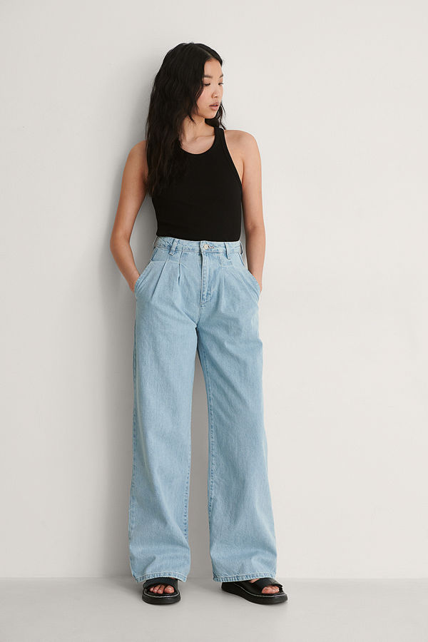 Trendyol Plisserade Jeans Med Hög Midja blå