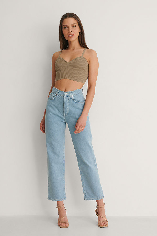 NA-KD Ekologiska Raka Petite Jeans Med Hög Midja blå