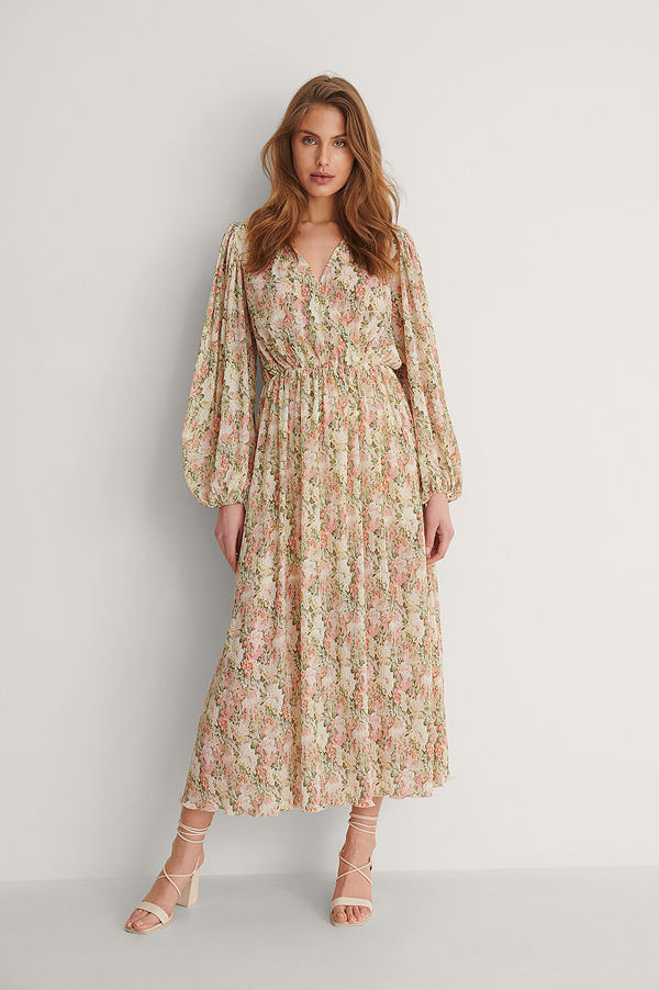 NA-KD Boho Omlottklänning med ballongärm och struktur multicolor