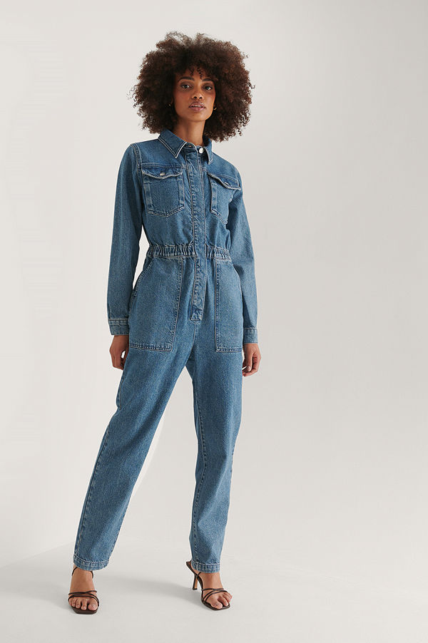 NA-KD Trend Ekologisk Denim Jumpsuit Med Elastisk Midja blå
