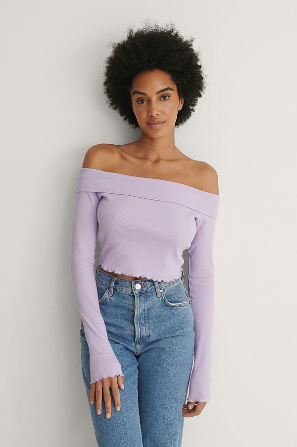 NA-KD Ekologisk Babylock Off-shoulder-topp Med Lång Ärm lila
