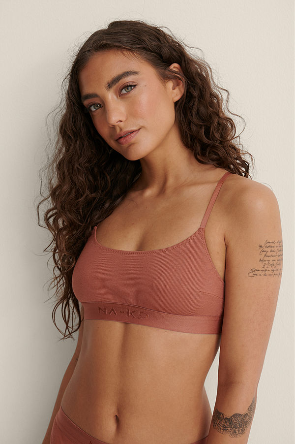 NA-KD Lingerie Ribbstickad Bomullstopp rosa