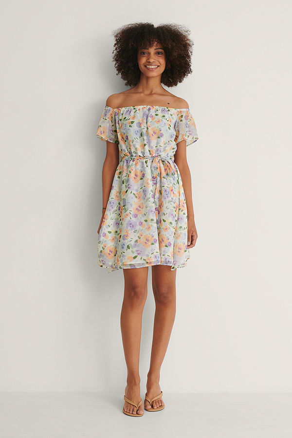 NA-KD Recycled Skir Miniklänning I Offshouldermodell multicolor