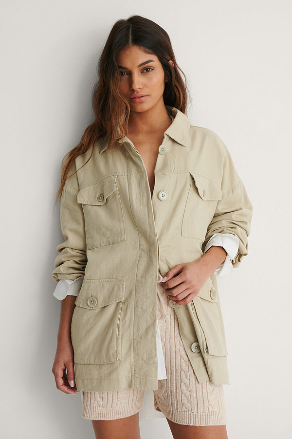 NA-KD Trend Linen Blend Overshirt grön