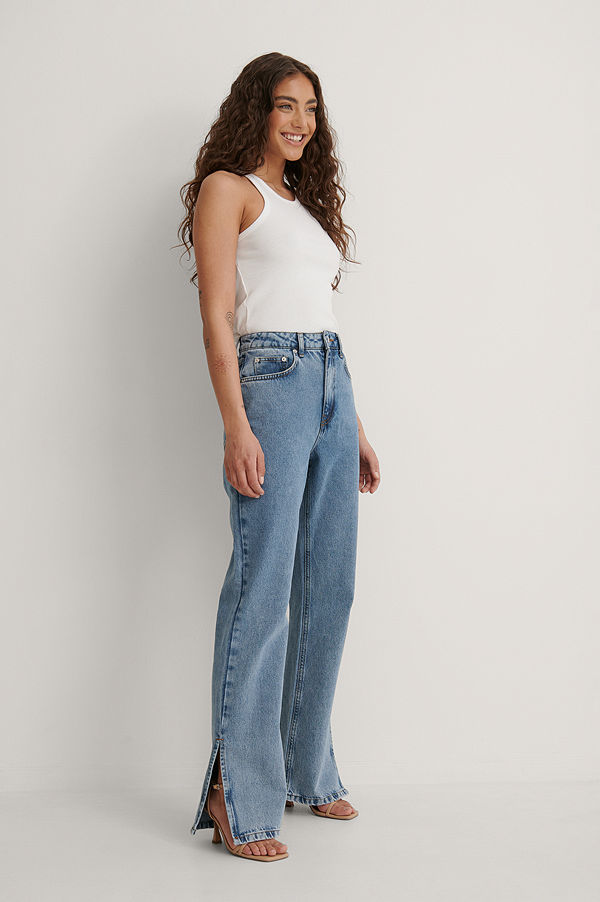 NA-KD Trend Recycled Denim Med Hög Midja Och Sidoslits blå