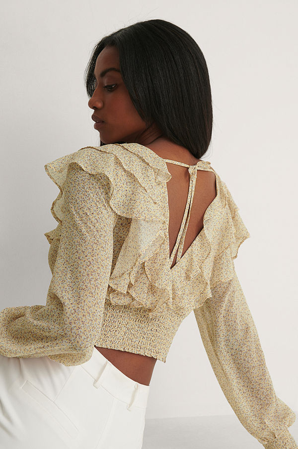 NA-KD Boho Recycled Blus Med Volanger gul