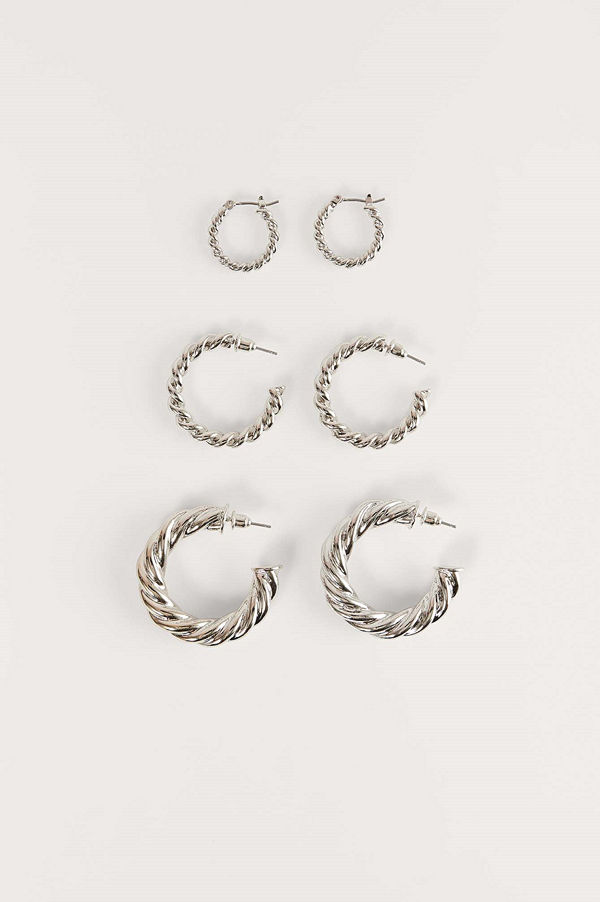 NA-KD Accessories smycke 3-Pack Supertjocka, Återvunna, Vridna Hoopsörhängen silver