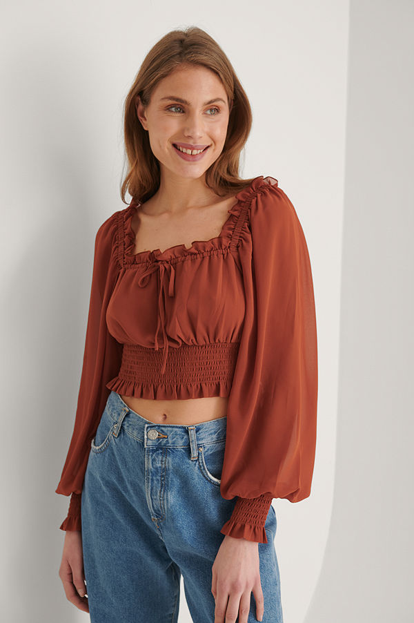 NA-KD Reborn Recycled Blus Med Fyrkantig Halsringning brun