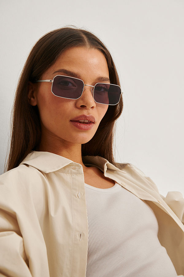 NA-KD Accessories Rektangulära Metallsolglasögon silver