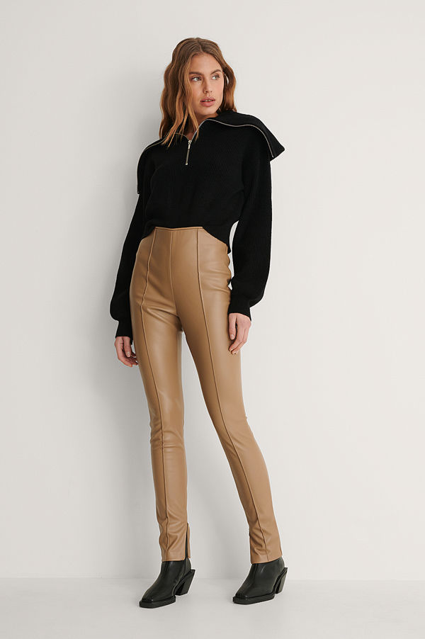 NA-KD Pu-Leggings beige