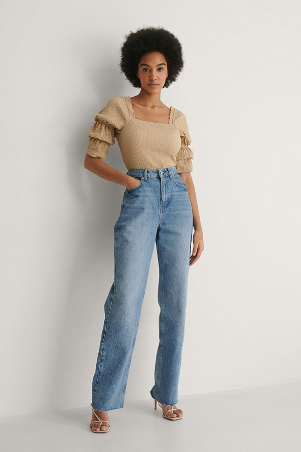 NA-KD Smockblus Med Lång Ärm beige