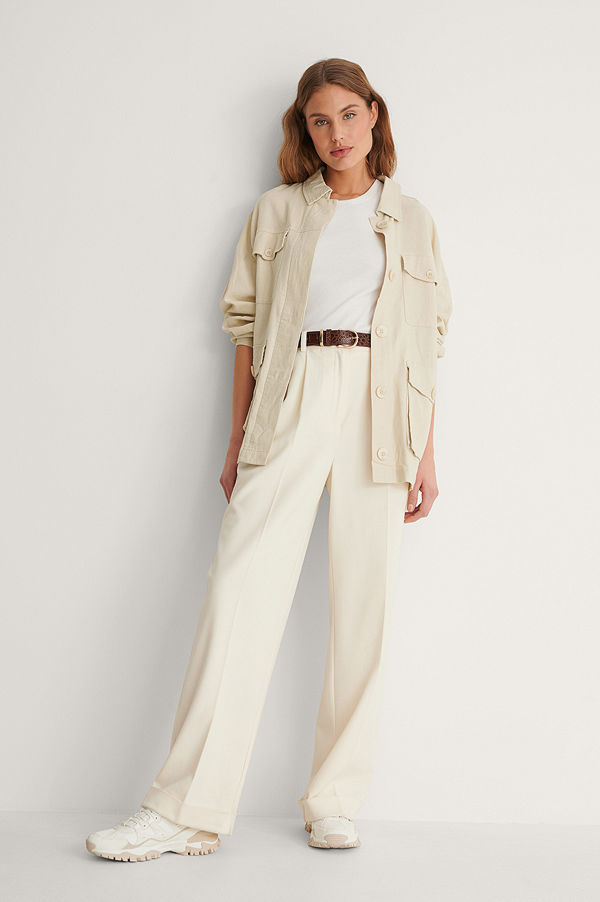 NA-KD Trend Linen Blend Overshirt beige