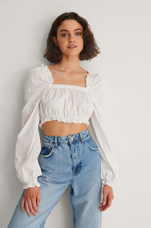 NA-KD Boho Recycled Crop-topp vit