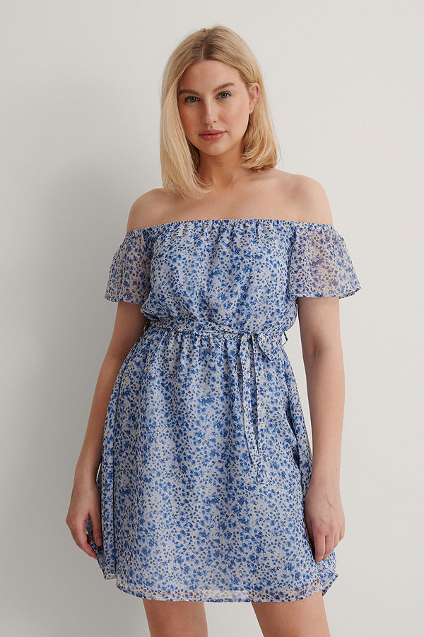 NA-KD Recycled Skir Miniklänning I Offshouldermodell blå