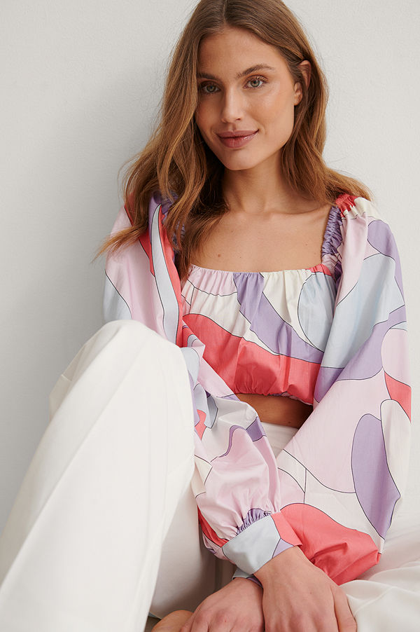 NA-KD Trend Croppad Blus Med Ballongärm multicolor