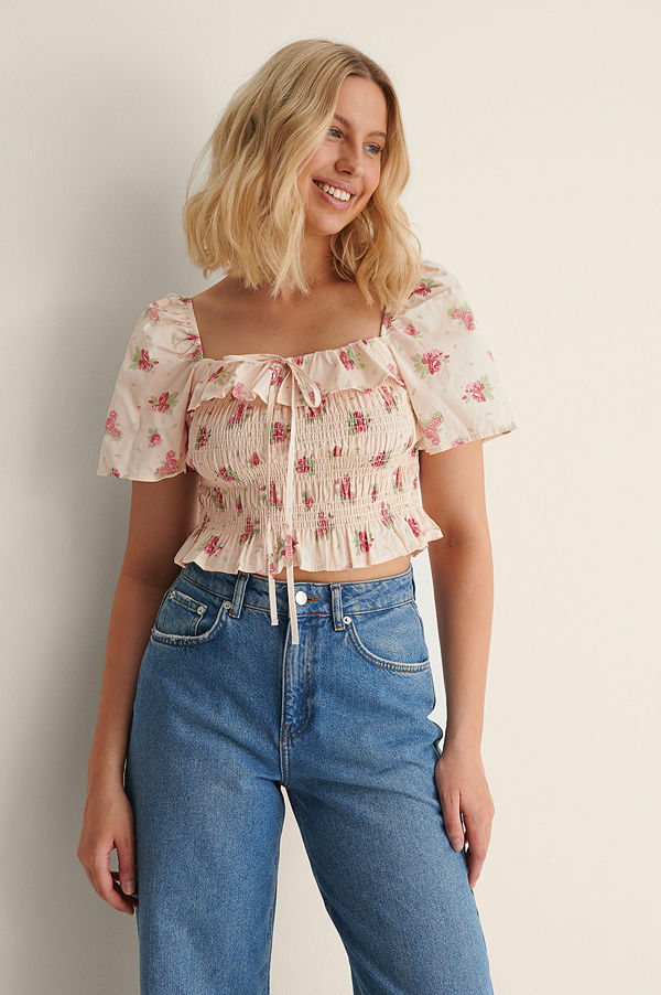 NA-KD Boho Ekologisk Volangtopp rosa