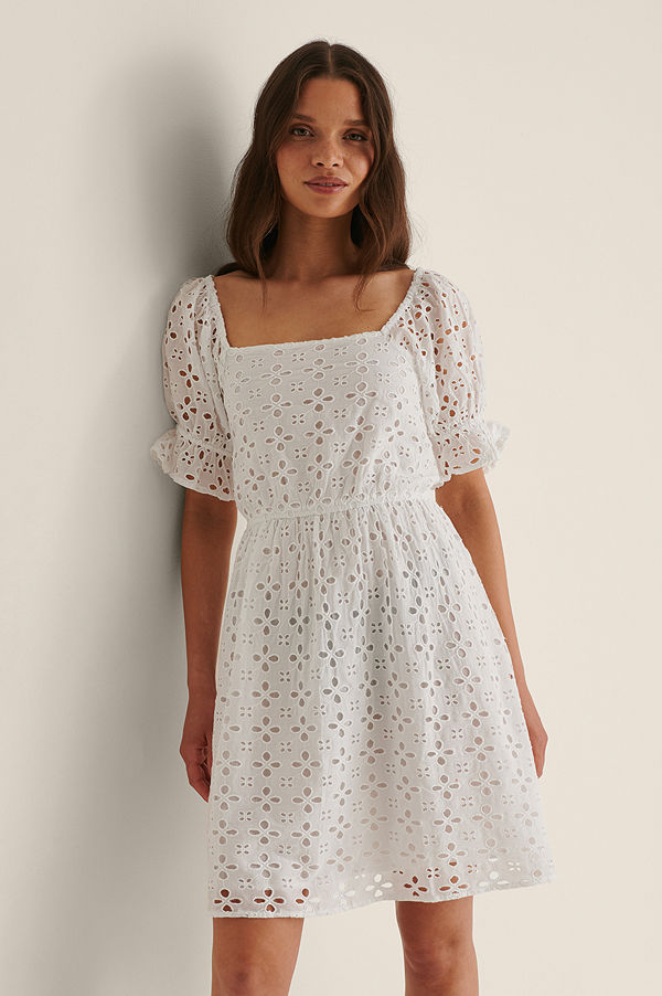 NA-KD Boho Ekologisk Klänning Med Puffärm vit