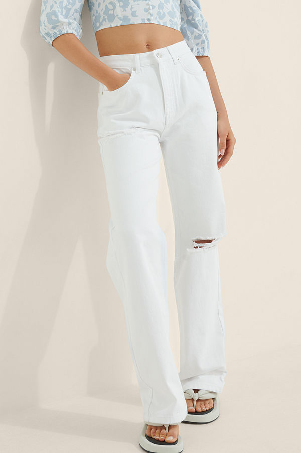 Buonalima x NA-KD Ekologiska Slitna Denim Med Hög Midja vit