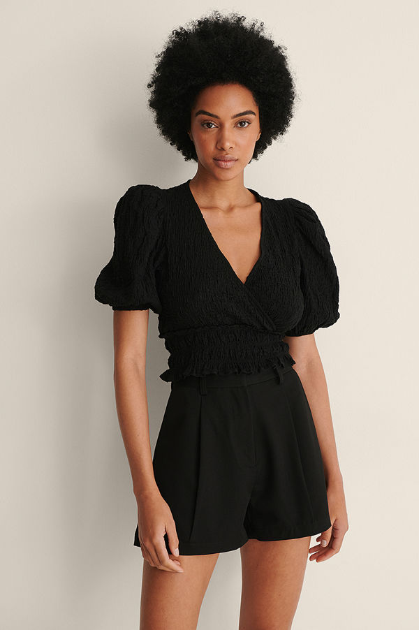 Mango Blus Med Struktur svart