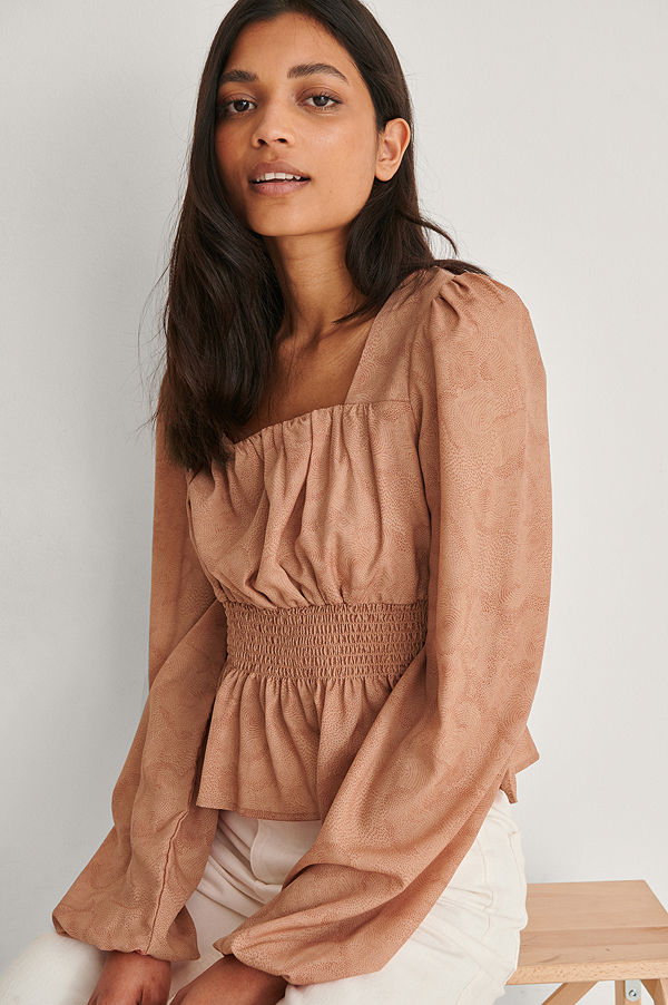 NA-KD Recycled Veckad Blus Med Smock I Midjan multicolor