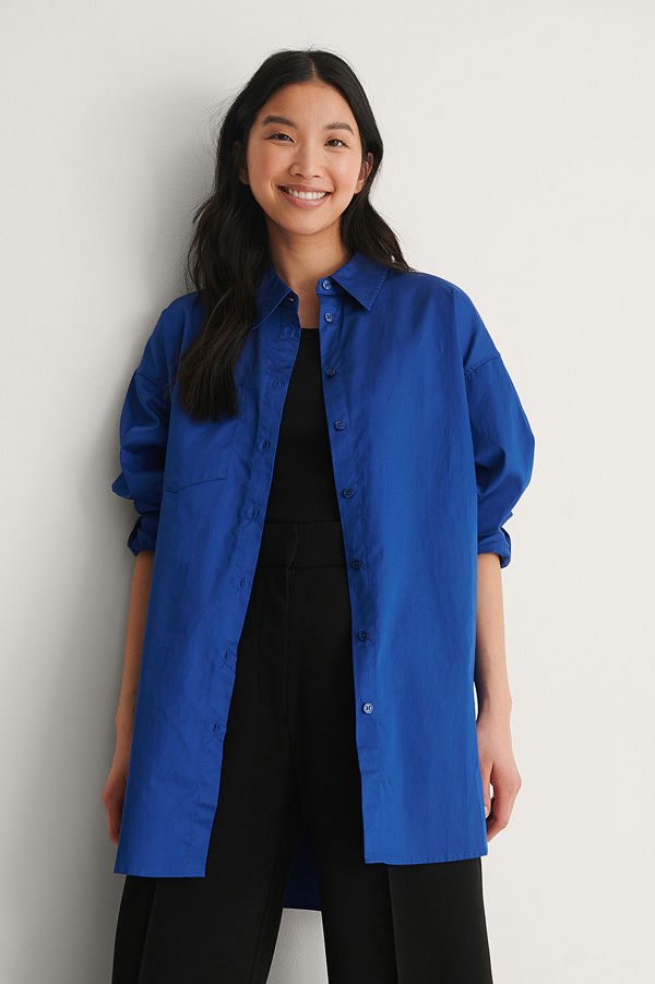 NA-KD Trend Recycled Oversize Skjorta Med Ficka blå