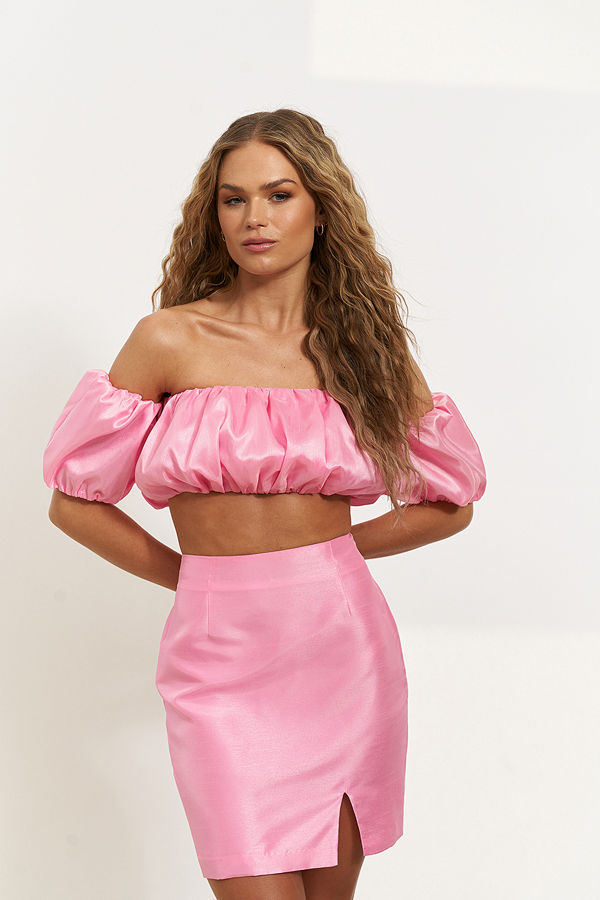 Hanna Schönberg x NA-KD Offshouldertopp Med Puffärm rosa