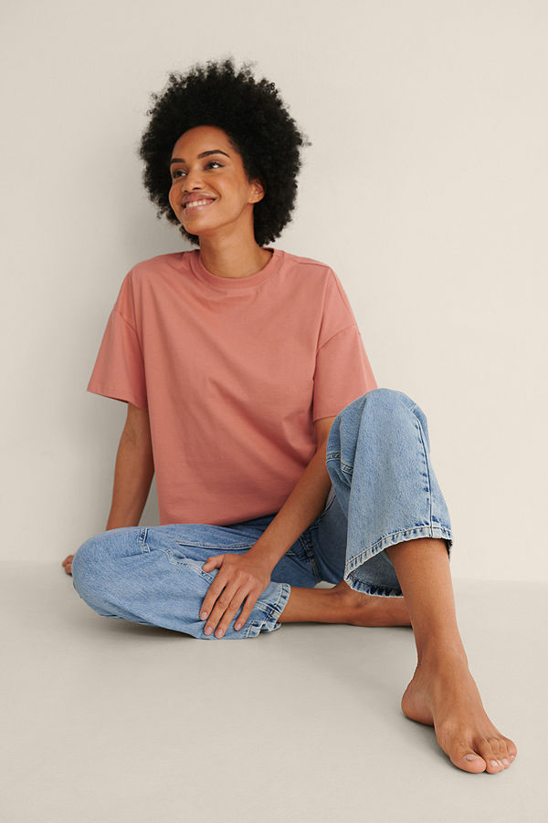 NA-KD Basic Ekologisk Oversize T-shirt Med 3/4-ärm rosa